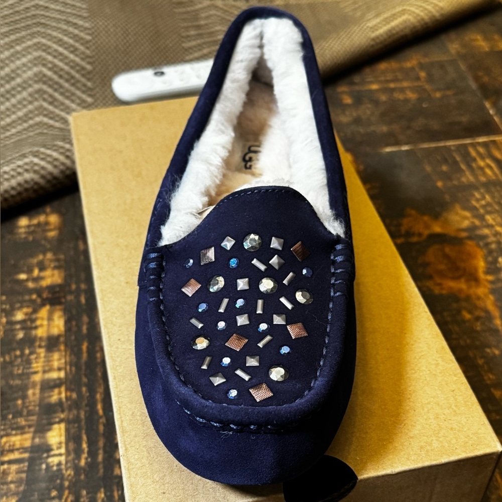 UGG Navy Suede Loafers with Stud Accents